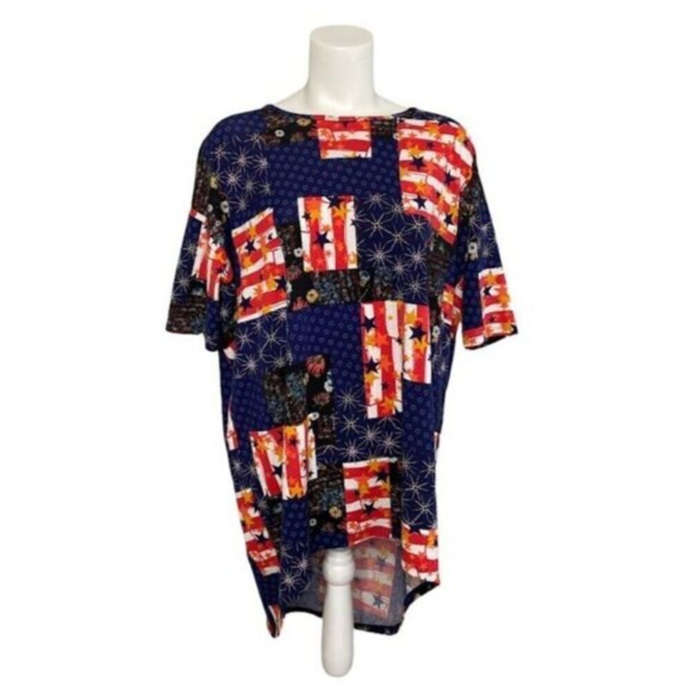 LuLaRoe IRMA Red White Blue Patriotic Flag High Low Tunic Top Medium